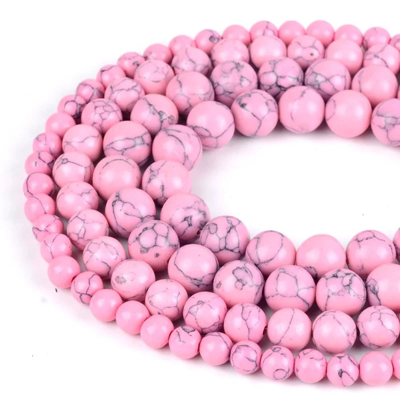 Pink Turquoise Бусы из натурального камня 4 мм-12 мм Амазонит гранат Flourite Lava stone бусины для изготовления ювелирных изделий женские браслеты ожерелья - Цвет: Pink Turquoise