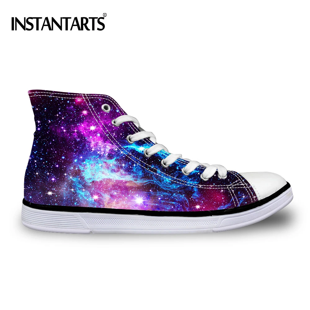 

INSTANTARTS Casual High Top Vulcanized Shoes Woman Fashion Universe Superstar Galaxy Women Lace-up Canvas Shoes Zapatos Mujer