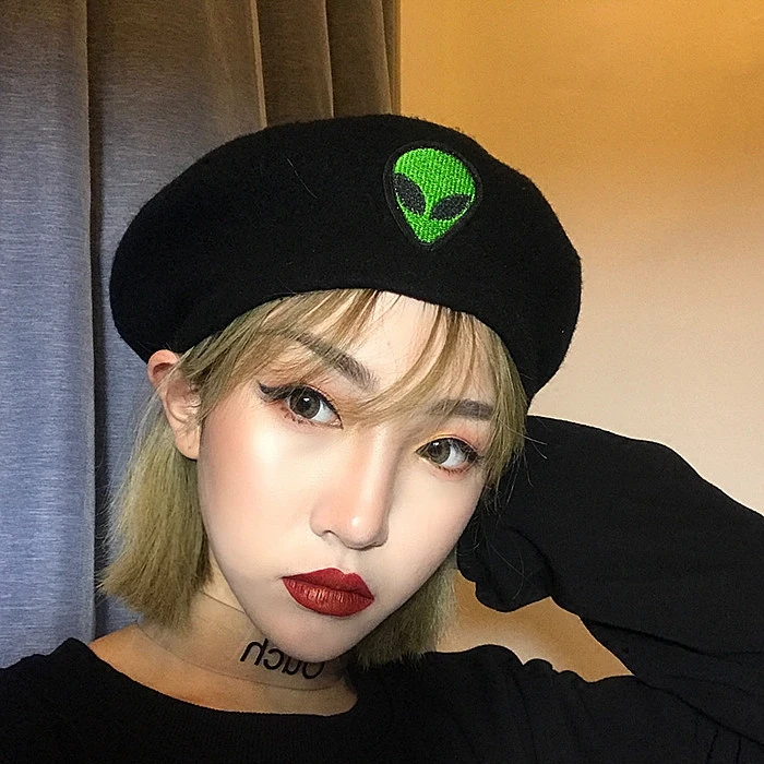 Эксклюзивный harajuku в стиле панк Рок Хип-хоп стиль черный фиолетовый инопланетянин кепки ET gorras для женщин и мужчин берет