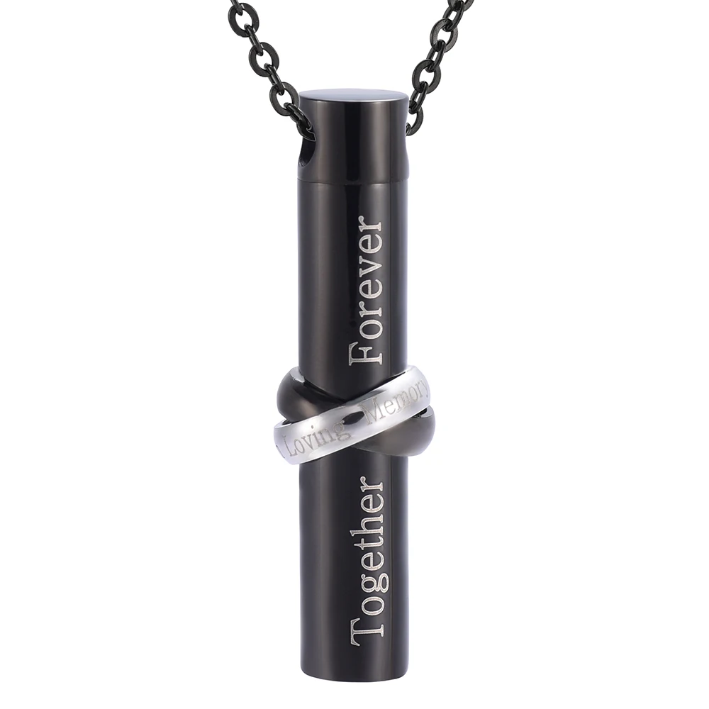 

IJD9944 'In Loving Memory Together Forever ' Cylinder Memorial Pendant Ashes Urn Cremation Necklace Funeral Locket Keepsake Urn