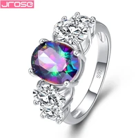 jrose new arrival 2017 wholesale fashion oval cut mysteries rainbow white cz silver color ring size 6 7 8 9 10 11 12 13 beauty