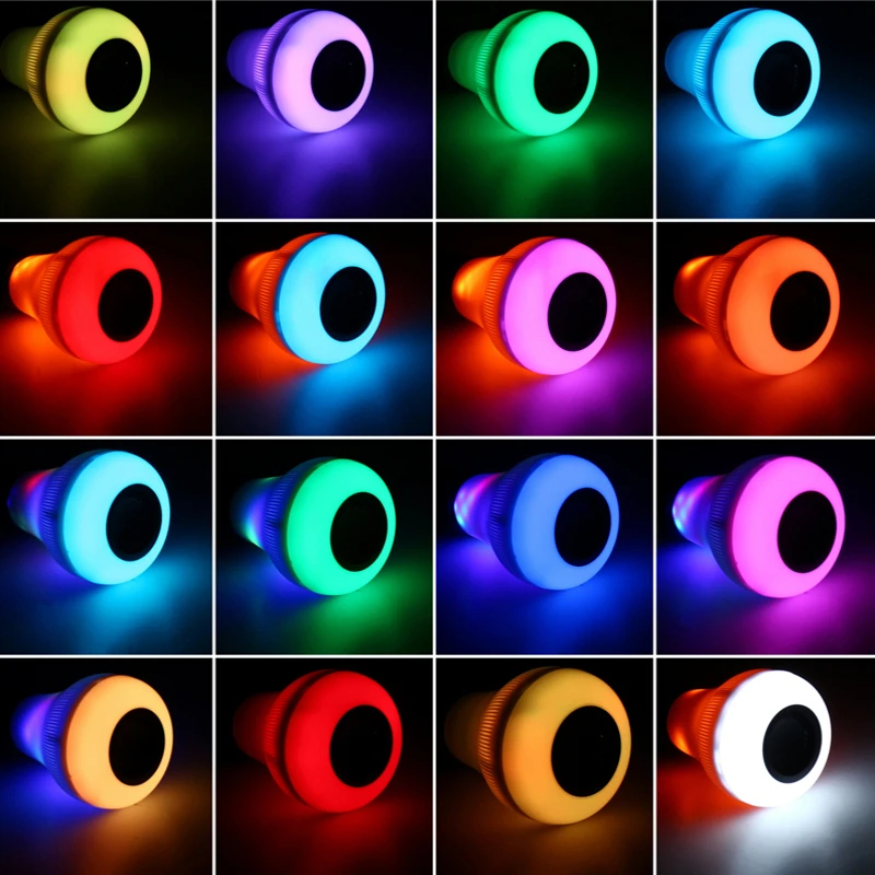 Беспроводной bluetooth динамик E27 светодиодный RGB светильник с пламенем для музыки