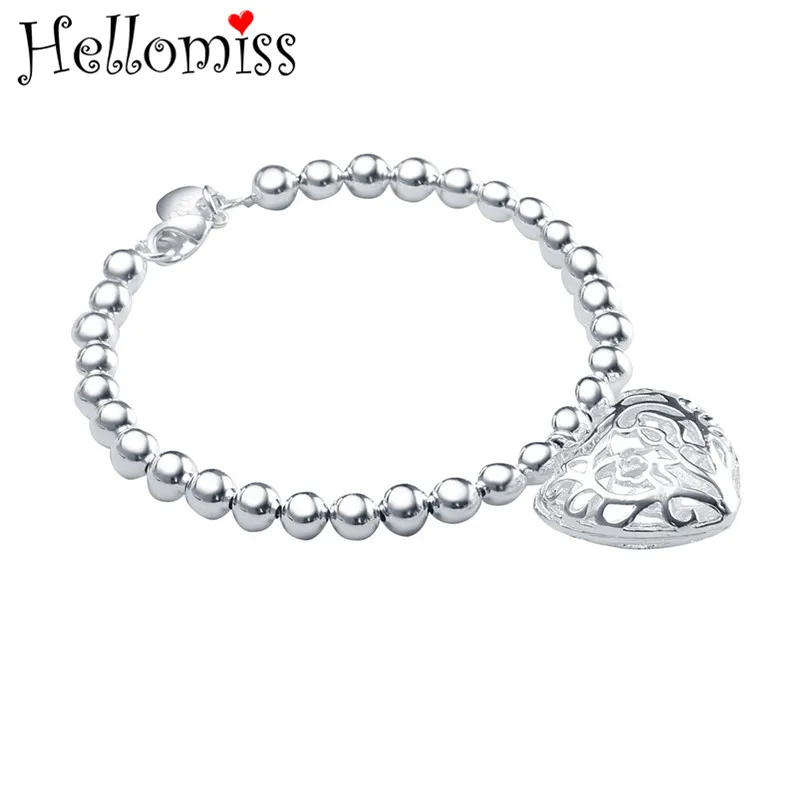 

6mm Beads Heart Tag Chain Bracelets for Women Silver 925 Charm Bracelet & Bangle Fashion Brand Jewelry Gifts Pulseira Feminino