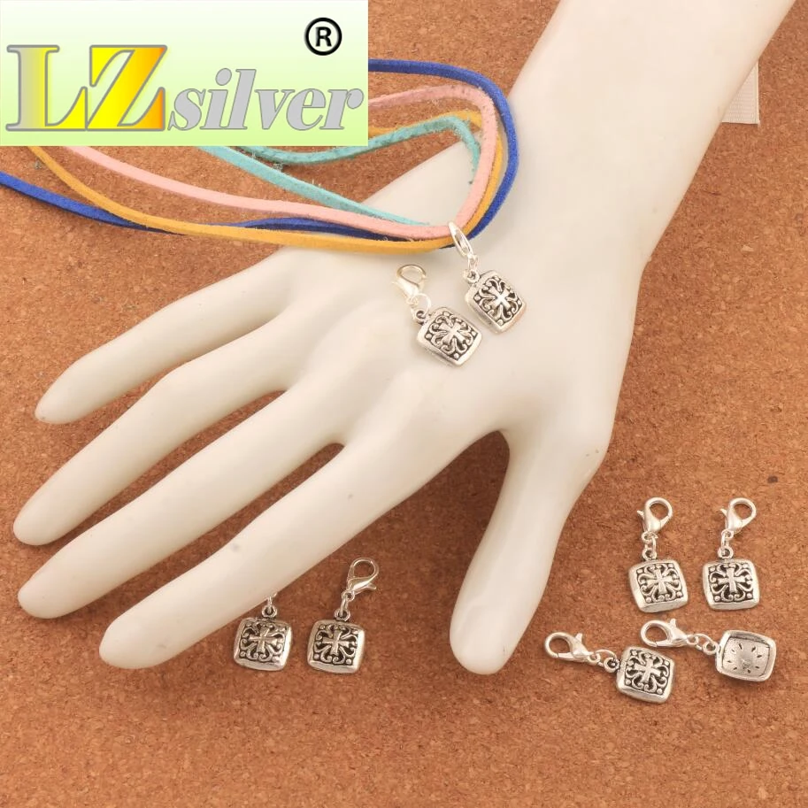 

Heart Flower Cross Square Keepsake Lobster Claw Clasp Charm Beads 100PCS zinc alloy Jewelry DIY C393 11.7x28.5mm