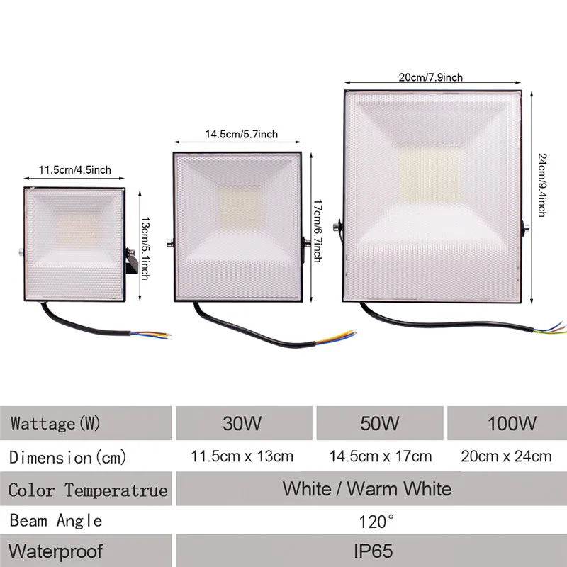 AC165-265V Светодиодный прожектор светильник 30W 50W 100W Светодиодный точечный светильник для студийной фотосъемки наружное настенное освещение Водонепроницаемый IP65 потолочные светильник Теплый Холодный белый