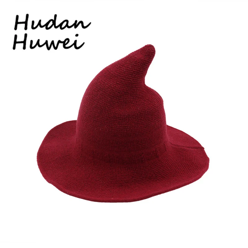 Однотонная утолщенная шерстяная женская шляпа ведьмы Женская Шляпа Волшебника