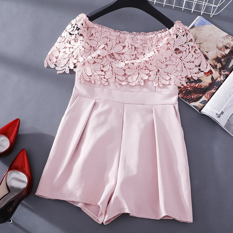 Комбинезоны с одним словом и кружевным воротником высокой талией широкими