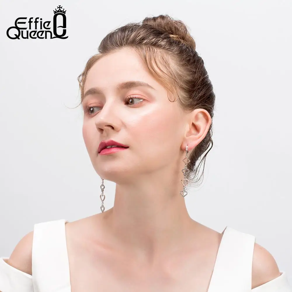Effie queen Винтажные серьги-кольца для женщин AAA CZ покерный узор 68 мм длинные серьги сердце ювелирные изделия Красный Черный Камень Aretes DE248