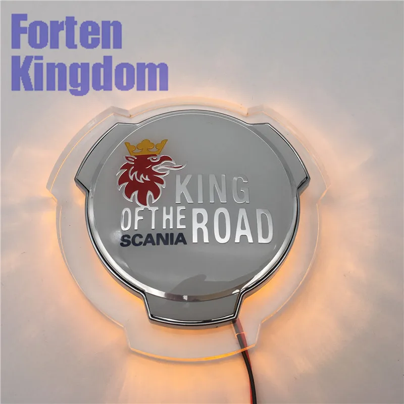 Серебристый 1 шт. для Scania King Of The Road 80 мм ABS грузовик или автомобиль на заказ Передняя решетка эмблема значок с оранжевым 24 В пластина освещения 1401610 - Цвет: Серебристый