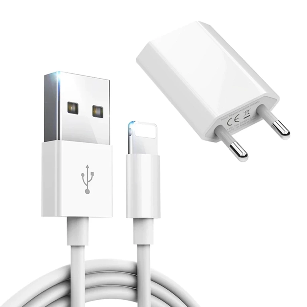 Комплект USB зарядный кабель для iPhone 6S 6 7 8 Plus X XS Max XR 5 5S 1 м USB зарядный кабель+ USB настенное зарядное устройство EU/US адаптер для iPad