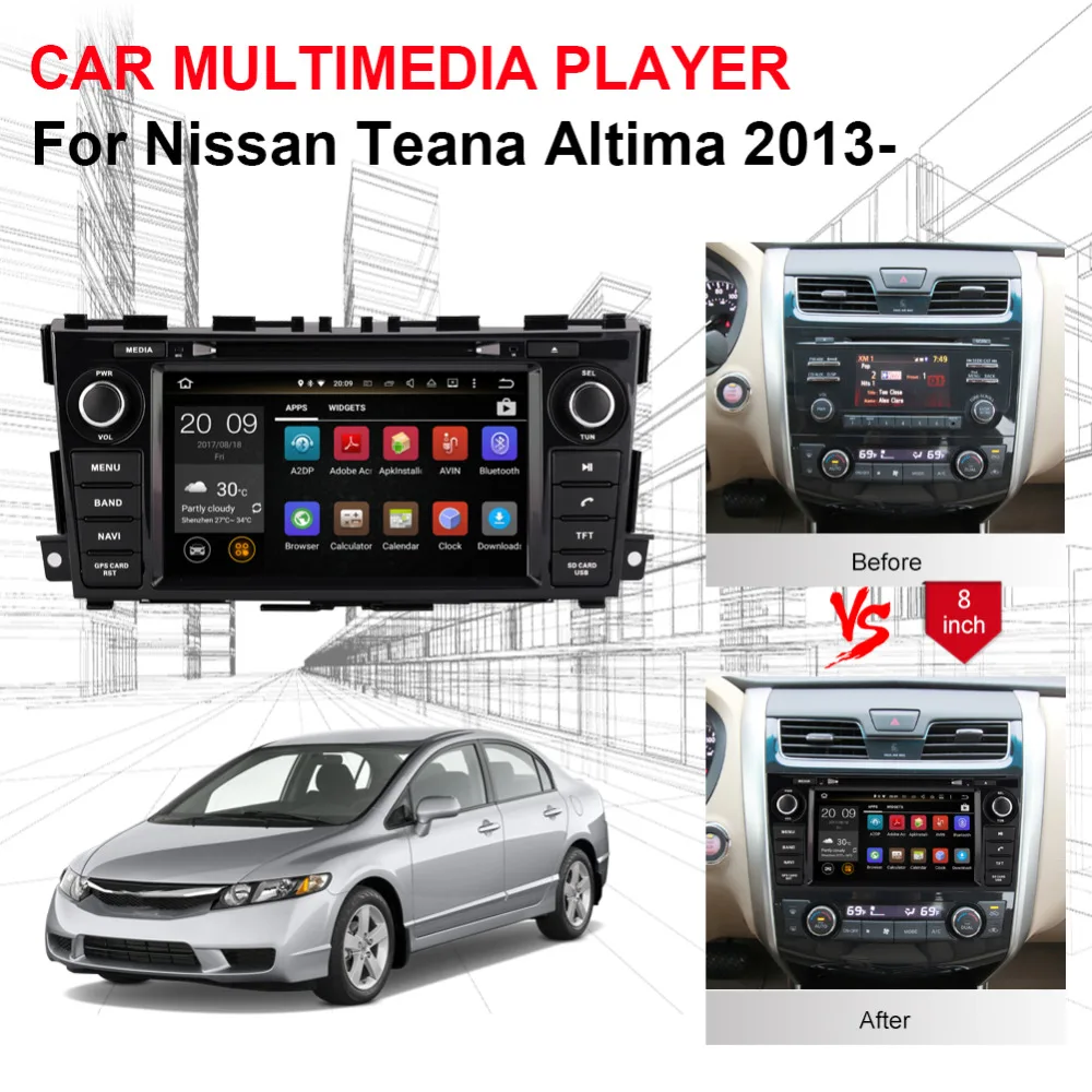 8 дюймовый Android 0 Восьмиядерный 4 Гб RAM Автомобильный GPS навигатор для Nissan Teana Altima 2013