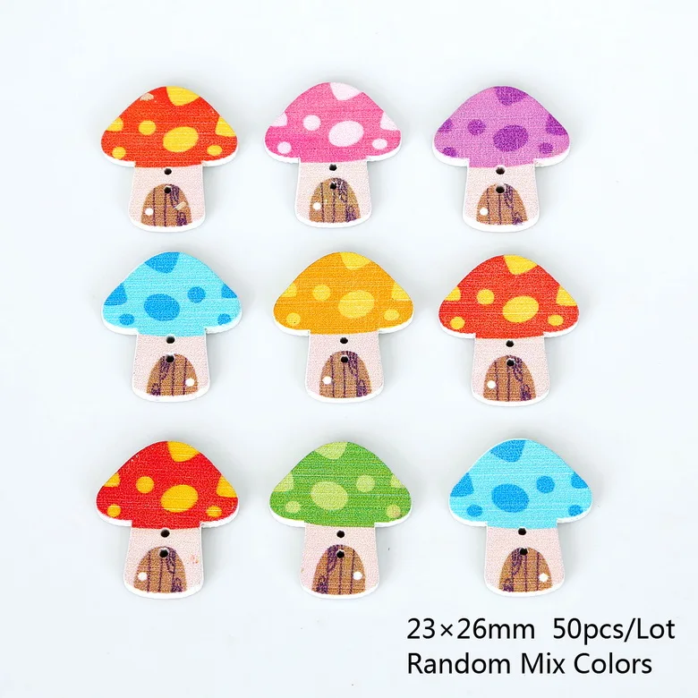 Mushroom 50 шт. 2 отверстия плоские деревянные Пуговицы Красочные смешанные животные цветок окрашенные кнопки DIY Одежда Ремесло шитье, скрапбукинг, аксессуары - Цвет: Mushroom
