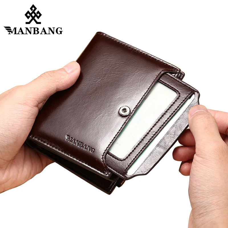 ManBang,, кошельки, мужские, короткие, из натуральной кожи, держатель для карт, на застежке, брендовый, мини кошелек, складной, дизайнерский, для монет, мужской
