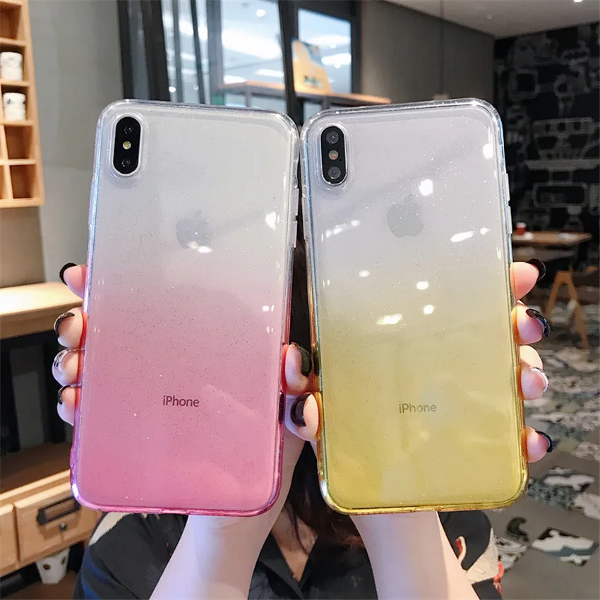 Simple gradient glitter mobile phone case for iphone X XR XS MAX 7 8Plus Transparent TUP anti-drop protective 6 |