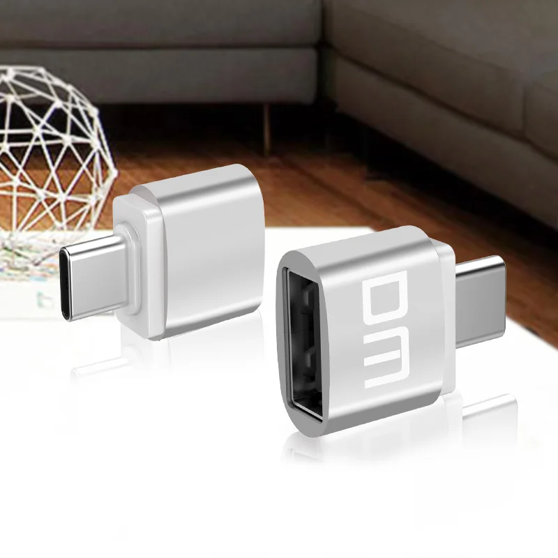 Адаптер USB C типа A серебристый переходник Male на USB2.0 Femail OTG для устройств с