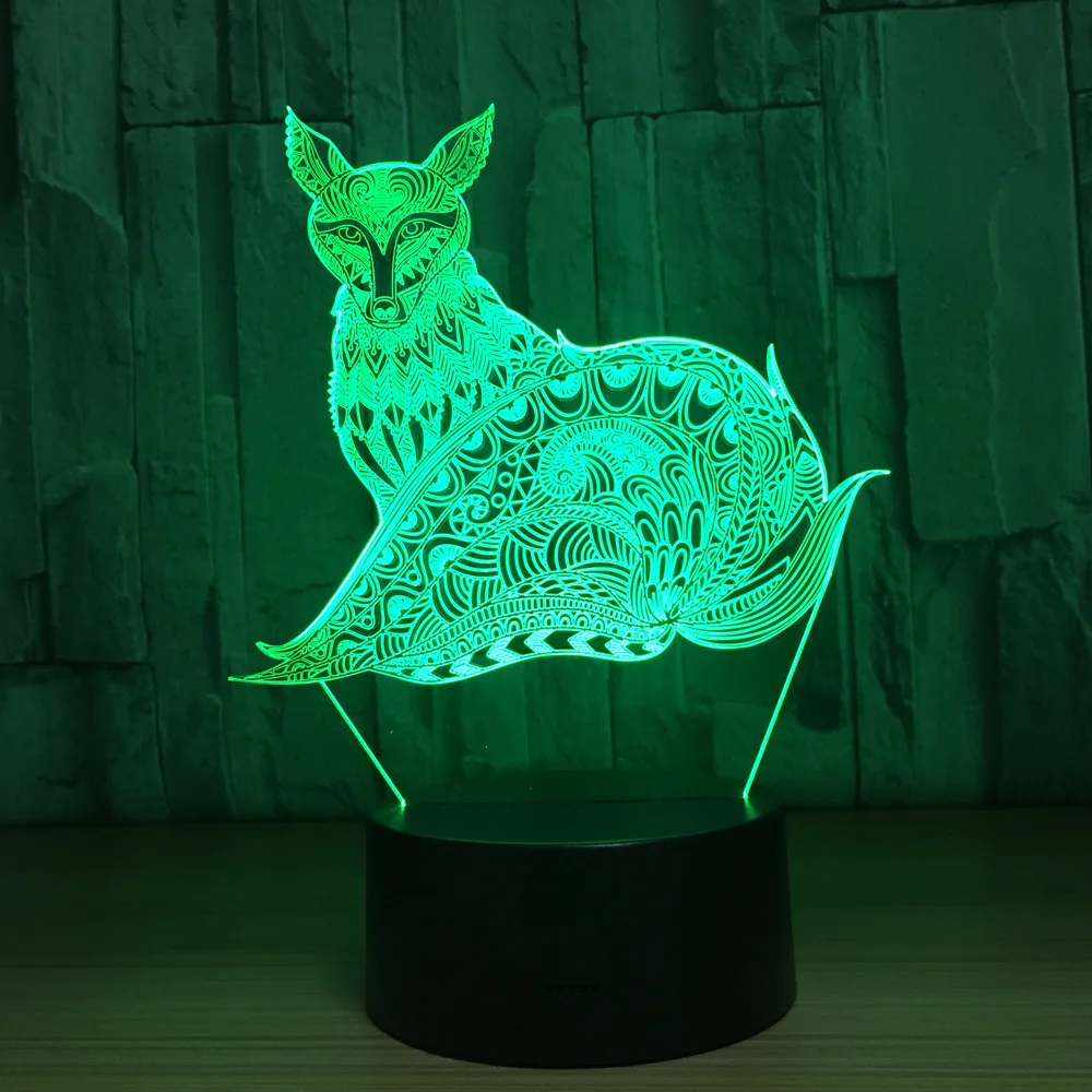 7 Цвет изменения Lave Lampara фигурка лисы 3D светодиодный ночник украшения дома