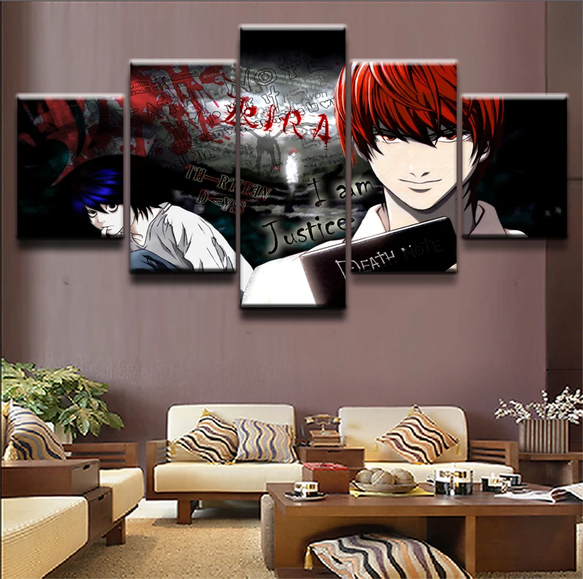 

Декоративные картины для дома Wall Art HD Печать холст 5 шт. анимация тетрадь смерти персонажа Картины модульный Плакаты рамки
