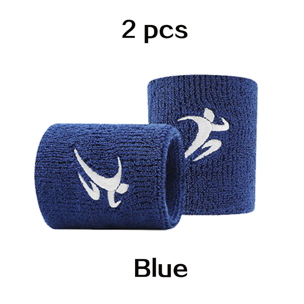 2 Pieces Blue REXCHI хлопковые эластичные напульсники для тренажерного зала, фитнес-снаряжение, поддержка силовой тяжелой атлетики, напульсники для баскетбола, тенниса, бадминтона - Цвет: 2 Pieces Blue