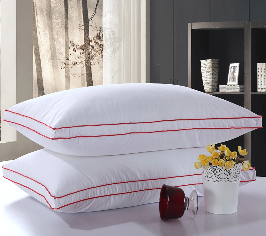 Прямоугольная подушка из 95% гусиного пуха и 5% перьев белая хлопковая для кровати