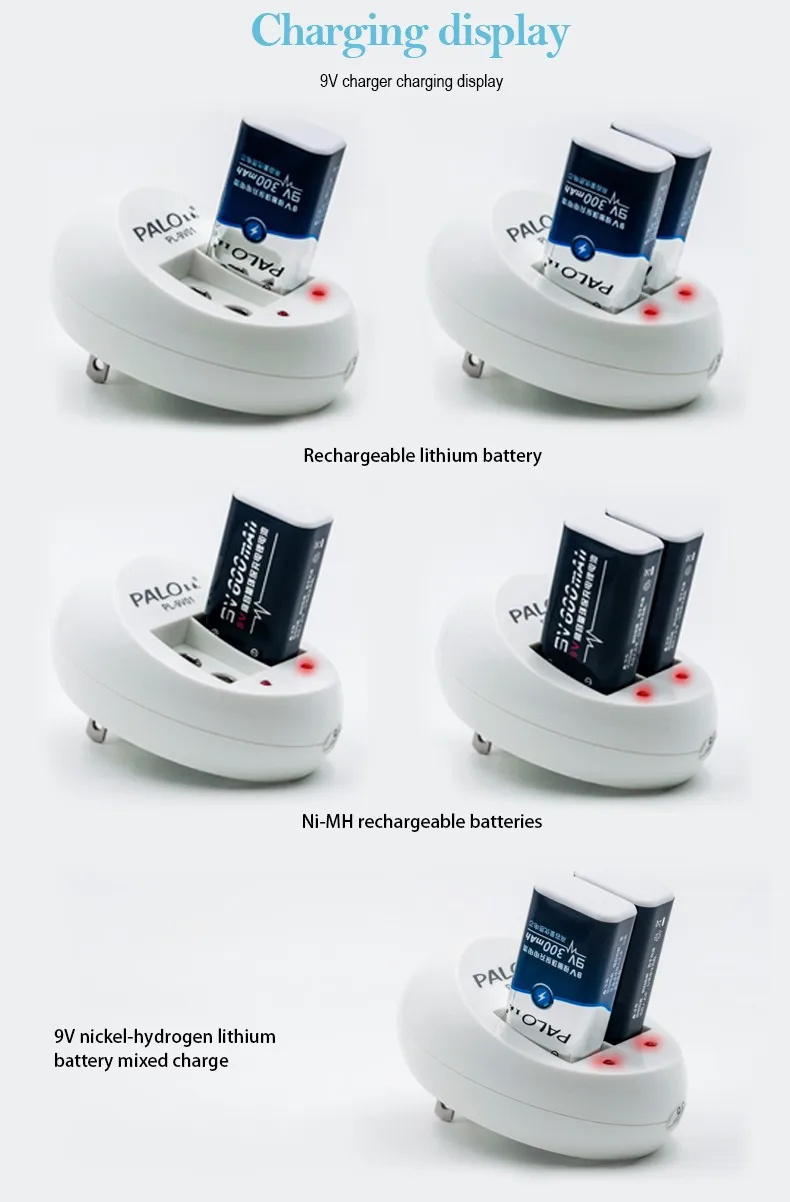 PALO EU умное зарядное устройство для 6F22 9V NiCd NiMh литий-ионные аккумуляторы+ 2 шт ni-mh 9V Bateria аккумуляторные батареи