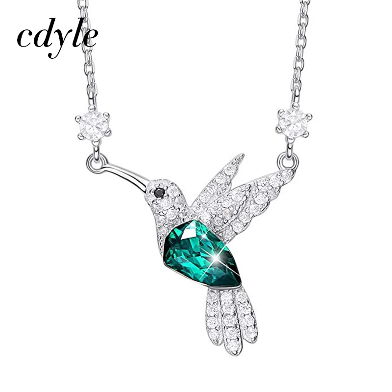 Cdyle Hummingbird ювелирные изделия 925 пробы серебряное звено цепи ожерелье украшено кристаллами женщин кулон - Окраска металла: Green