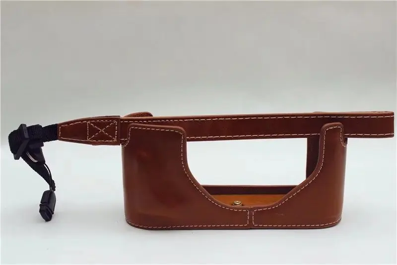 Brown With Strap Чехол для камеры из искусственной кожи для Leica X Typ 113 Leica XV камера Hald корпус крышка с ремешком с отверстием для аккумулятора - Цвет: Brown With Strap