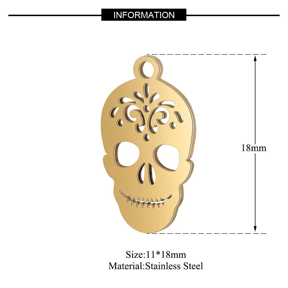 10pcs 316L Stainless Steel Double Side Polished Hollow Out Skull Head Charm Pendant for DIY Jewelry Making Findings Supplier - купить по