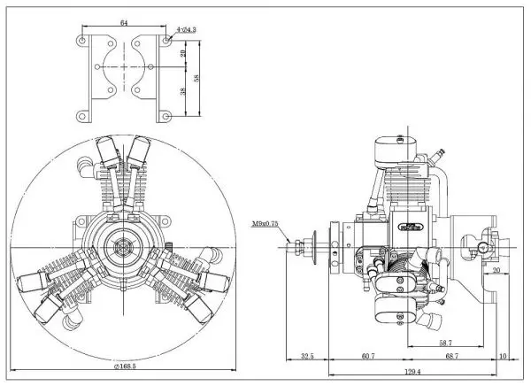 Сайто двигатели FG-19R3 19cc 3-цилиндровый бензиновый радиальные двигатель для радиоуправляемый самолет вертолет самолет Свеча зажигания