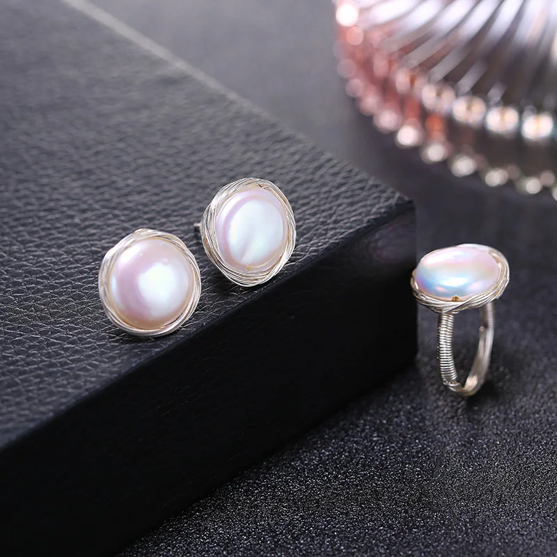 DAIMI жемчужное кольцо 13-14 мм натуральное из белого жемчуга-монетка трудное ручной