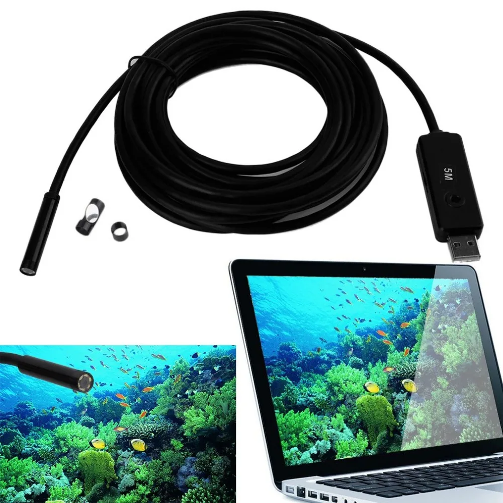 5 м 7 мм Объектив USB эндоскоп Водонепроницаемый 6 светодиодный бороскоп трубка осмотр видео фото Захват мини камера с драйверами CD