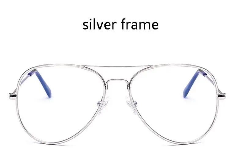 silver frame Авиаторы мужские очки оправа прозрачные линзы очки против голубого излучения оптическая оправа очки близорукость прозрачные очки компьютер - Цвет оправы: silver frame
