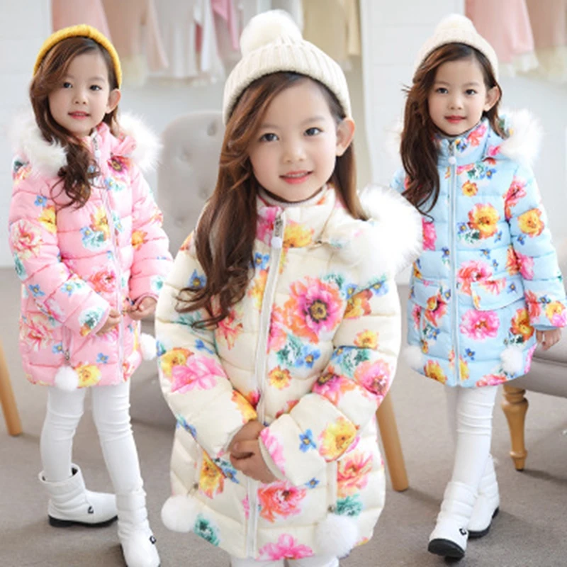 Пальто для маленьких девочек Детские утепленные зимние куртки с капюшоном