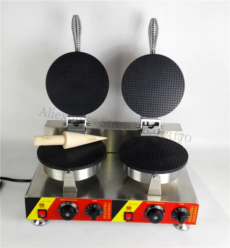 

Commercial Ice Cream Cone Machine Stainless Steel Nonstick Crispy Pancake Waffle Maker 220V/110V 2000W 2 Cone Molds