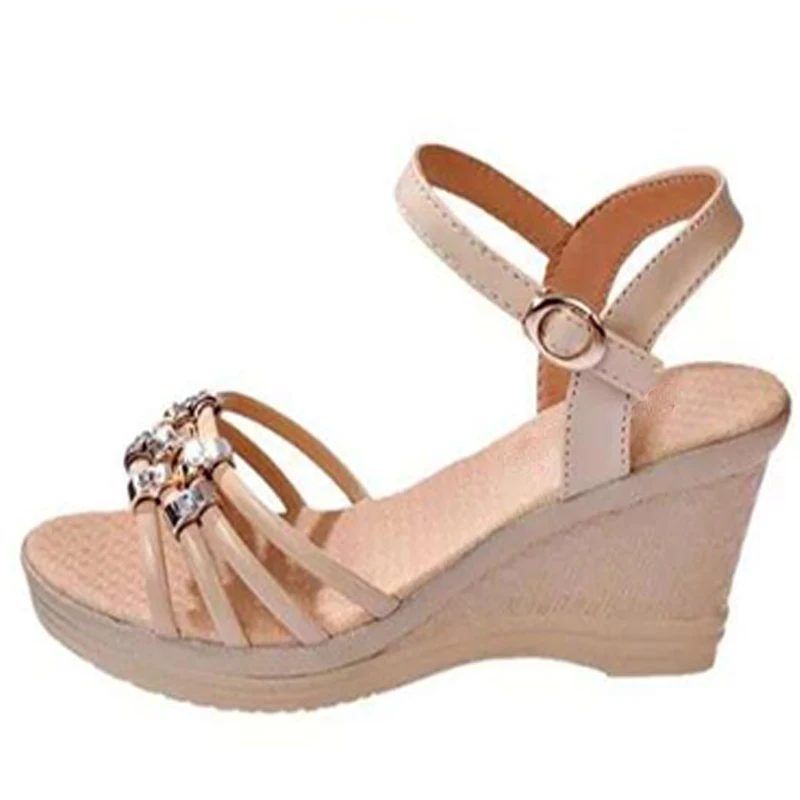 Летние женские туфли на танкетке с ремешком щиколотке Модные повседневные