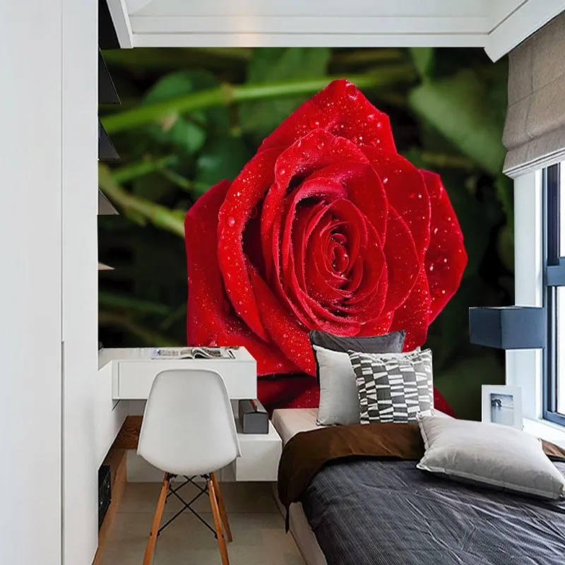 Фото обои романтические красные розы отражения ТВ настенные украшения росписи