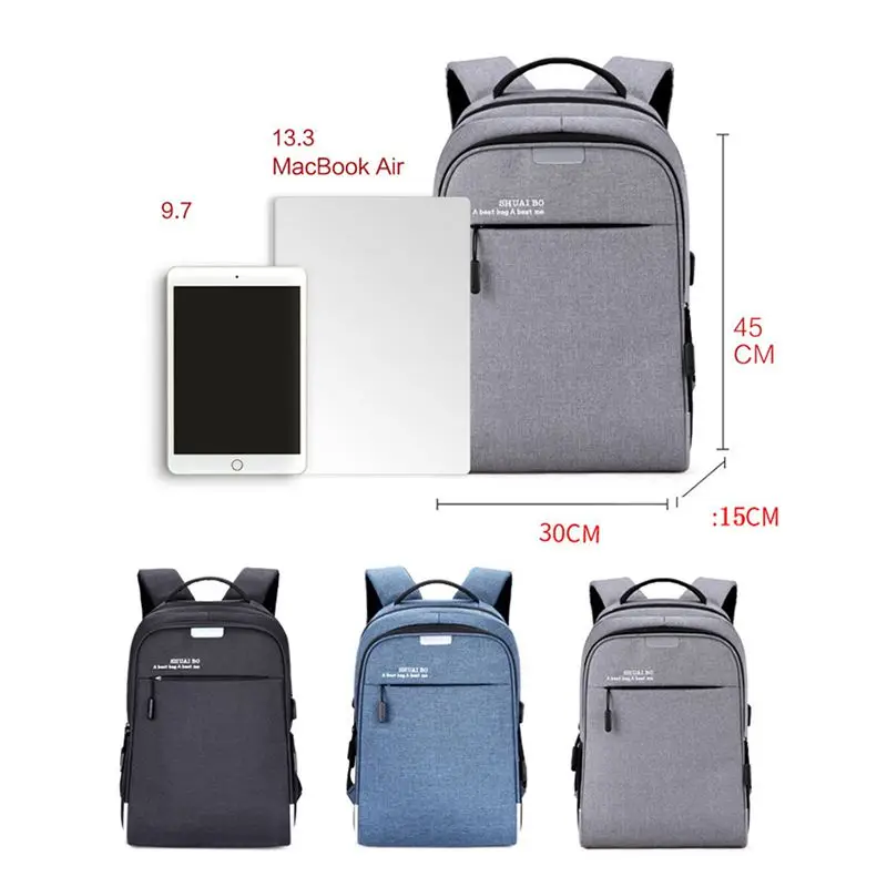 Прочный дорожный рюкзак с USB портом для зарядки мужской Школьный деловой двумя