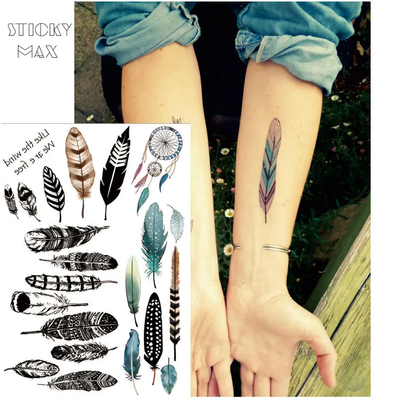 1 шт. шикарное перо в стиле бохо Нетоксичная Татуировка Ловец снов|designer tattoos|tattoo