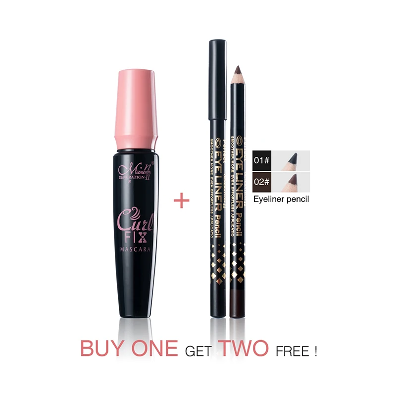 Menow Mascara with 2pcs EyelinerSet Pen Set Waterproof Rimel 3d Thick Lengthening Mascara Make Up
