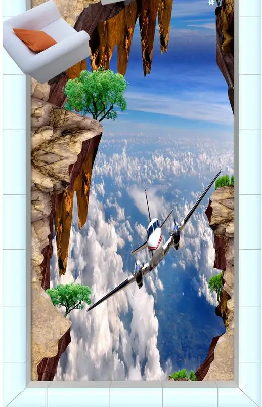 3D настил водостойкая бумага на заказ Клифф голубое небо облака паста