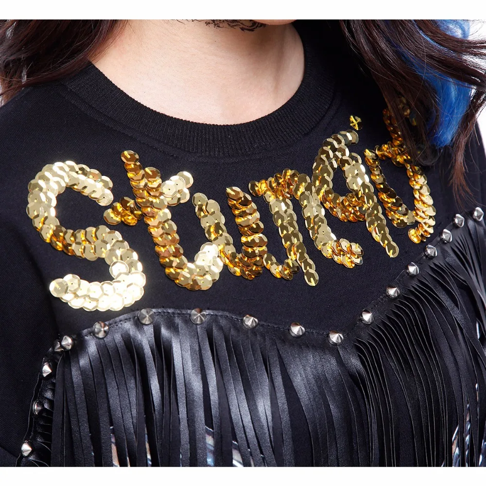 Весна 2017 г. Новое поступление Женская мода кисточкой Кофты Свободные орел печать