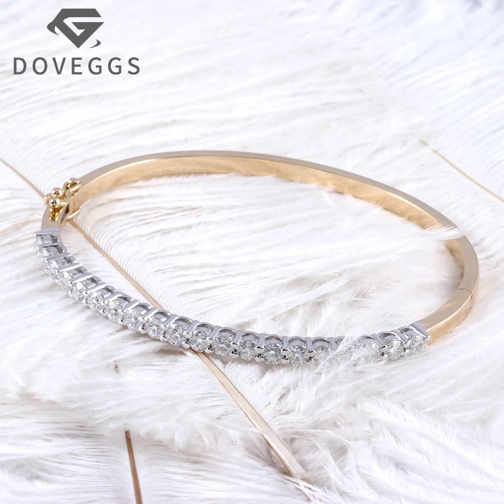 DOVEGGS 14K Два Тона Золотой Желтый и написать 2CTW 3 мм цвет GH Clear Moissanite браслеты на