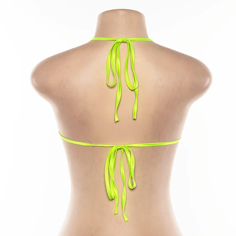 Heyouthoney модный сексуальный неоновый зеленый кружевной топ с рюшами без рукавов