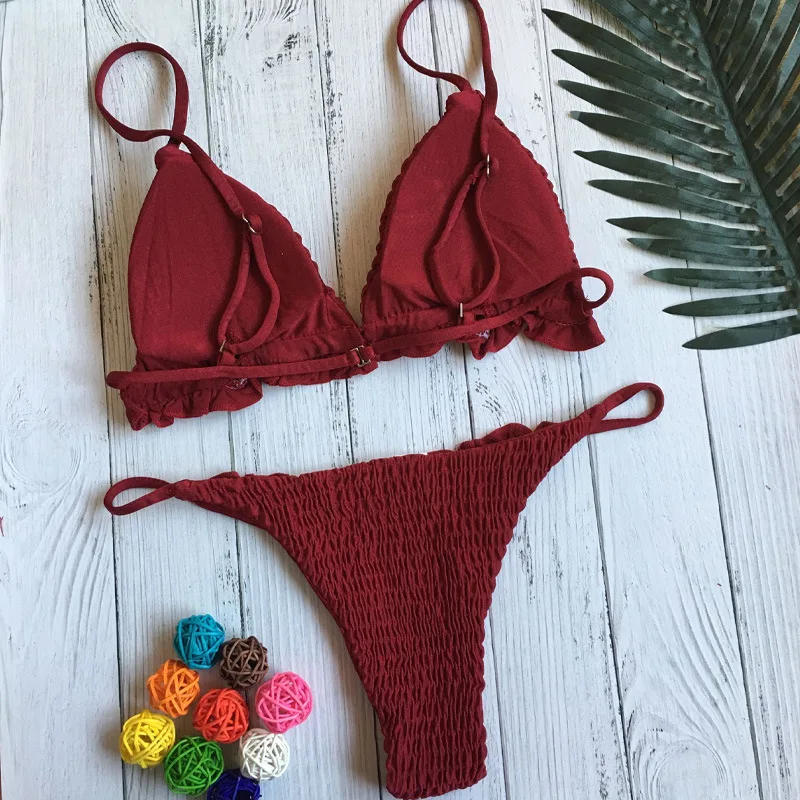 Женский комплект из 2 предметов однотонный плиссированный с бюстгальтером пуш ап