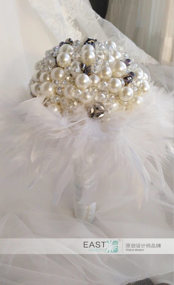 6-дюймовый свадебный букет брошь с жемчужинами из перловой пурпурной перьевой айвори для невесты.