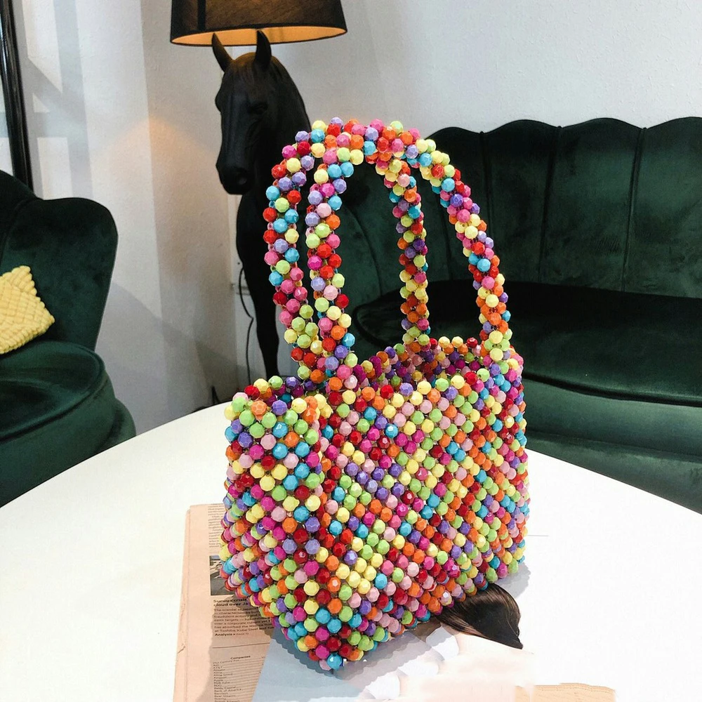 

Spring/summer 2022 New Korea Holiday Dinner Pearl Bag Handmade Beaded Acrylic Color Woven Bag Handbag