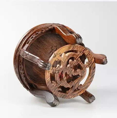 Красная Ваза-подставка из массива дерева с резьбой по дереву аквариум бонсай