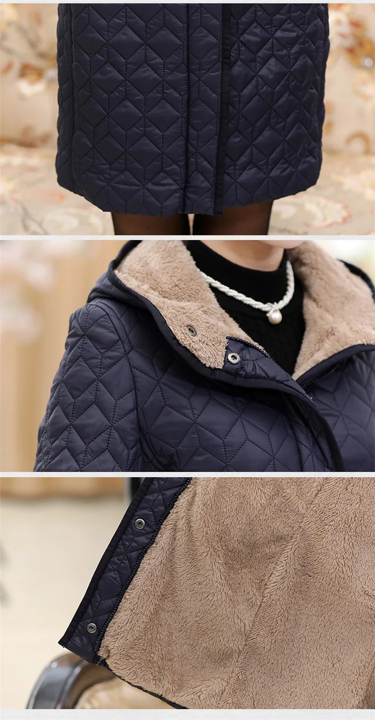 Women Parkas Thick Jacket Winter Coat Long Middle-aged Hooded Warm Cotton Outwear Plus Size 4XL Elderly Mom Padded Velvet Coats