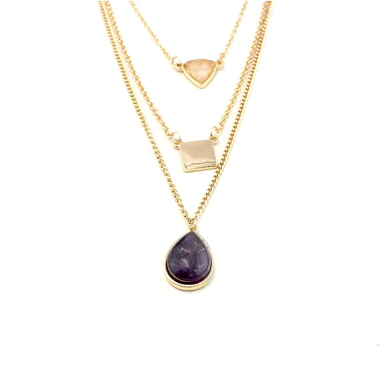 

MELIHE Purple Waterdrop Pendant Necklace For Women Square Heart Charms Necklaces Pendants Gold Chain Female Jewelry SNE160064