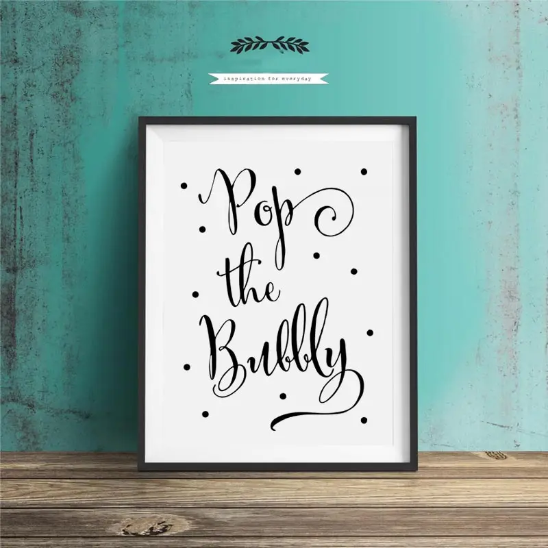 Pop The Bubbly Art Print Bar Cart вывеска для свадебного декора художественный постер черно