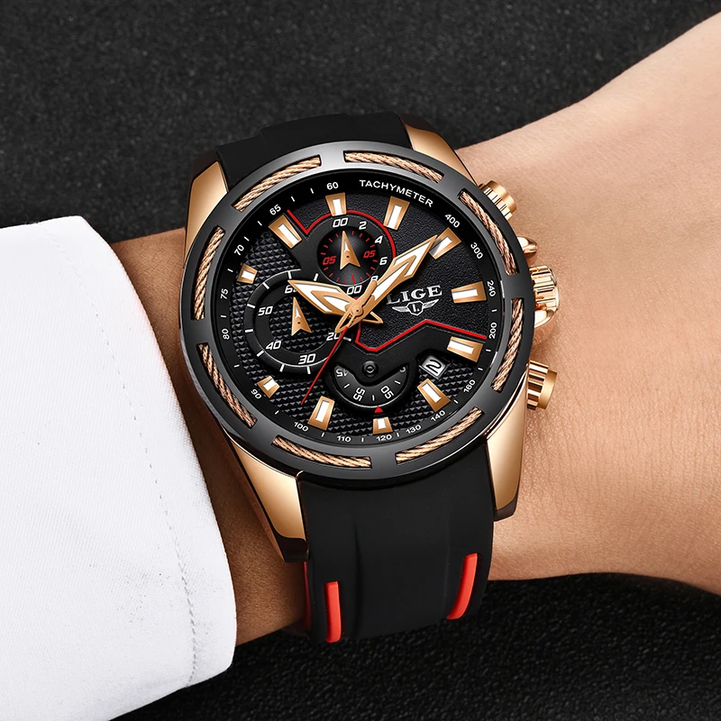 2019 LIGE новые силиконовые мужские часы на ремне Топ бренд класса люкс